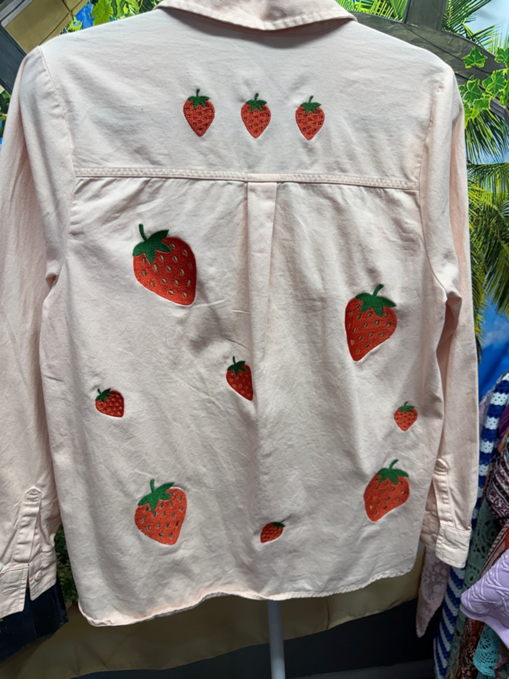 Custom Strawberry Embroidered Shacket